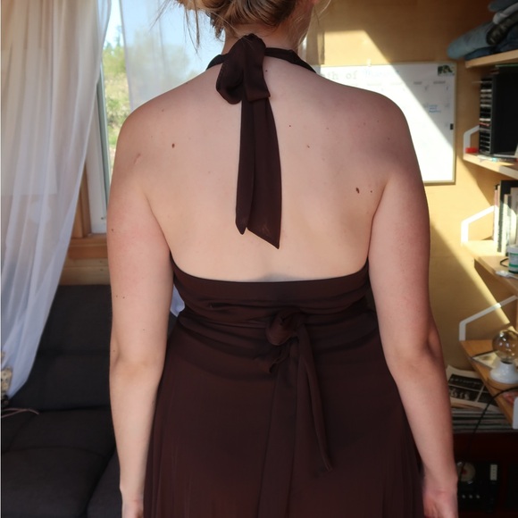 Y2K Brown Halter Dress with Gold Details - Picture 3 of 4